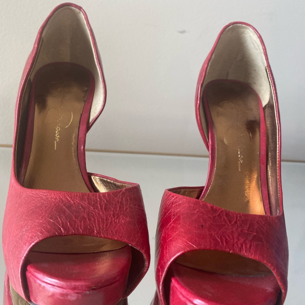 Red leather JS heels
